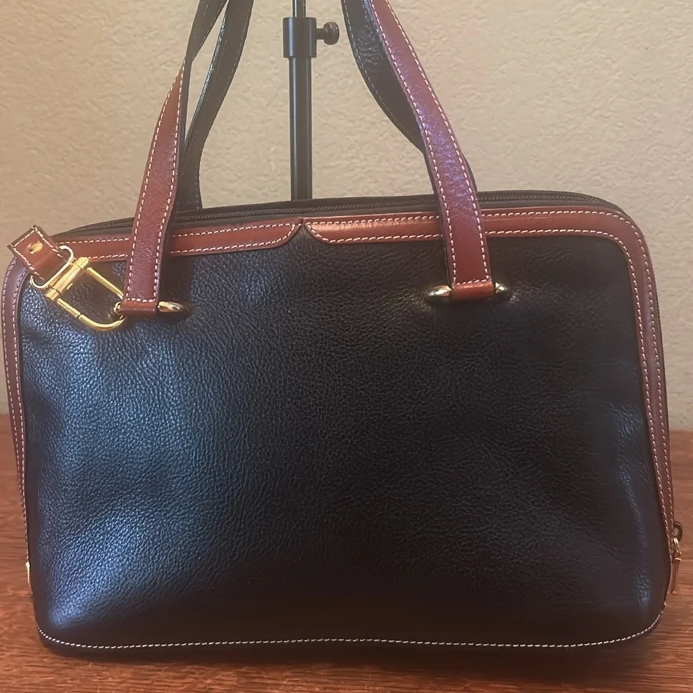 Bally Vintage Black and Brown Pebbled Leather Satchel with Shoulder Strap - Picture 8 of 15